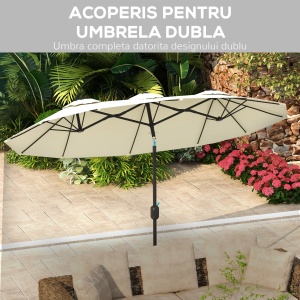Umbrelă de Grădină Dublă Înclinabilă la 45° cu Manivelă si 3 Orificii de Ventilație, 295x152x222 cm, Bej - Img 5