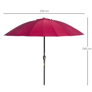 Umbrelă de Grădină Înclinabilă cu Manivelă și 18 Spițe din Metal și Poliester, Ø250x240 cm, Roșu - Img 3