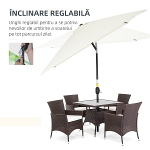 Umbrelă de Grădină Înclinabilă cu Manivelă și 6 Spiţe, 2x3 m, Alb Crem - Img 4