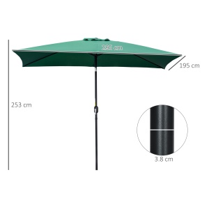 Umbrelă de Grădină Înclinabilă cu Manivelă și 6 Spiţe, 2x3 m, Verde - Img 3