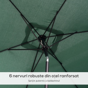 Umbrelă de Grădină Înclinabilă cu Manivelă și 6 Spiţe, 2x3 m, Verde - Img 7