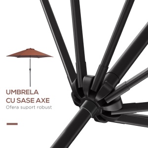 Umbrelă de Grădină Înclinabilă cu Manivelă și 6 Spițe din Aluminiu, 2.6x2.35 m, Cafeniu - Img 8