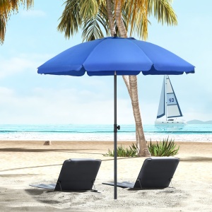 Umbrelă de Plajă 1.8x2 m cu Inclinație la 45° și 8 Stecche, Poliester și Oțel, Albastru - Img 2