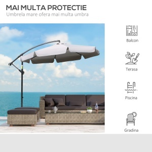 Umbrelă de Soare pentru Grădină cu Braț și Deschidere cu Manivelă, Φ265x265 cm, Bej - Img 7