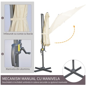 Umbrela de Soare pentru Gradina Descentrata cu Inclinare Reglabila si Pivotanta la 360°, Ø293x248cm Alb Crem - Img 6