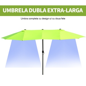 Umbrela Dubla de Gradina cu Deschidere cu manivela, Otel si Poliester, 460x270x240cm, verde - Img 4