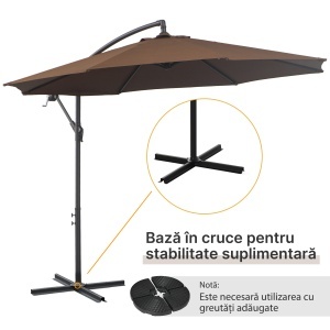 Umbrelă Exterioară cu Manivelă, din Oțel și Poliester Rezistent la UV, Ø295x245 cm, Cafea - Img 8
