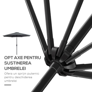 Umbrelă Rotundă de 300x250cm cu Manivelă și Funcție de Înclinare, Umbrelă de Grădină, Terasă, Exterior, Metal și Poliester Gri Închis - Img 7