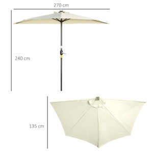 Umbrela Semicirculara cu 20 Lumini LED, Panou Solar, Manivela si Tija in 2 Sectiuni, 265x135x240 cm, Bej - Img 3