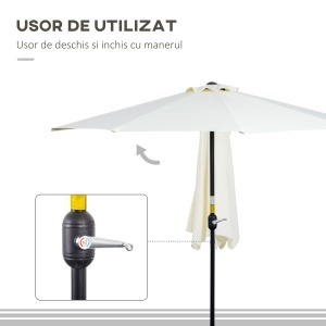 Umbrelă Semicirculară de Perete cu Manivelă și 5 Spițe, 2.6x1.35x2.3 m, Bej - Img 5