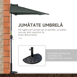 Umbrela Semicirculara de Perete pentru Gradina cu Deschidere cu Manivela din Poliester, Gri 269x138x236cm - Img 6