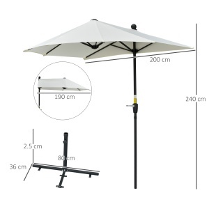 Umbrelă Semicirculară Dublă de Perete cu Deschidere cu Manivelă și Suport în Cruce, 200x190x240 cm, Crem - Img 3