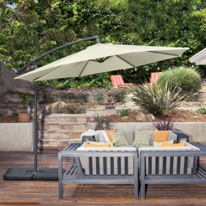 Umbrelă Suspendată cu Bază în Cruce, Greutăţi, Manivelă și Protecţie UV, Ø3x2.5 m, Bej - Img 2