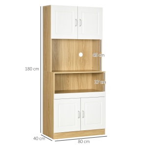 Unitate de camara inalta din PA de culoare alb si lemn cu 4 usi cu dulapuri si raft deschis, pentru bucatarie si sufragerie, 80x40x180 cm - Img 3