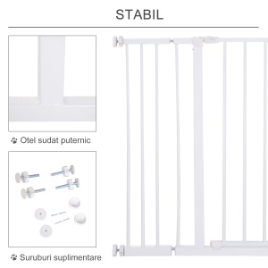 Ușă de Siguranță Extensibilă pentru Câini cu Montaj prin Presiune, 76x76 cm, Alb - Img 4
