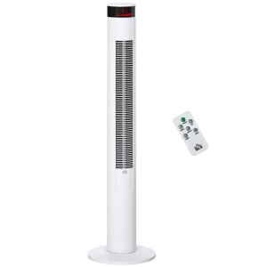 Ventilator Coloana cu 3 Viteze si 4 Moduri, Timer de12h, Panou LED si Telecomanda, Alb