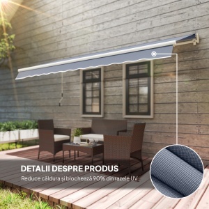 3,6 x 2,5 m Copertină Retractabilă cu Manivelă pentru Terasă, Grădină, Alb Crem - Img 5