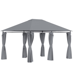 3x4 m Gazebo de Exterior din Oțel cu 6 Perdele Detașabile și Orificii de Drenaj, Gri - Img 1