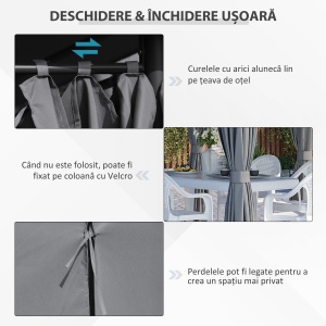 3x4 m Gazebo de Exterior din Oțel cu 6 Perdele Detașabile și Orificii de Drenaj, Gri - Img 5