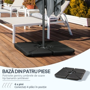 4 bucati baza de umbrela din plastic HDPE, umpluta cu apa si nisip pana la 18 kg, 103x103x8,3 cm, negru - Img 4