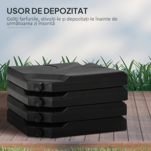 4 bucati baza de umbrela din plastic HDPE, umpluta cu apa si nisip pana la 18 kg, 103x103x8,3 cm, negru - Img 7