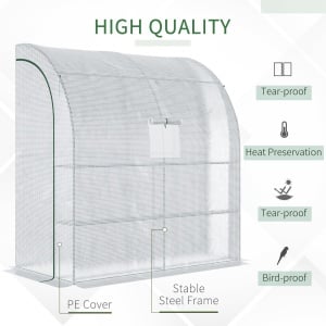 7' x 3' x 7' Outdoor Walk-In Greenhouse, Plant Nursery with Roll-up Windows, PE Cover, and 3 Wire Shelves, White - Img 4