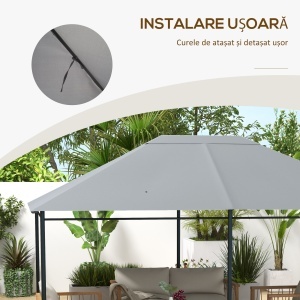Acoperiș de Schimb 4x3 m pentru Gazebo Anti-UV din Poliester cu Aerisire, Gri Deschis - Img 6
