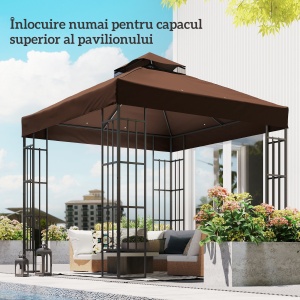 Acoperiș de Schimb pentru Foișor 3x3 m cu 2 Niveluri pentru Grădină, Copertină Rezistentă la Apă din Țesătură Oxford 370g/㎡ Anti-UV 30+ cu Orificii de Drenaj, Cafeniu - Img 9