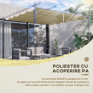 Acoperiș de Schimb pentru Pergolă cu 10 Orificii de Drenaj, Permeabil, 4x3 m, Bej - Img 4