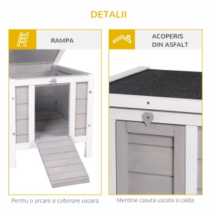 Adapost mic, din lemn, pentru iepuri, casuta pentru porcusori de Guineea, gri 46x39x30 cm - Img 6