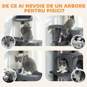 Ansamblu de joacă pentru pisici cu 2 căsuțe, culcuș și Hamac, 140 cm, Gri - Img 8