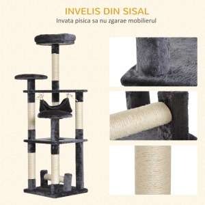 Ansamblu pentru Pisici cu 4 Niveluri din Plus Sisal Natural Gri 40x40x132cm - Img 5