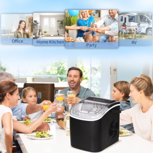 Aparat de gheata pentru blat, 12 kg in 24 de ore, 9 cuburi gata în 6-12 minute, aparat portabil pentru cuburi de gheata cu cupa de gheata si cos, negru - Img 8