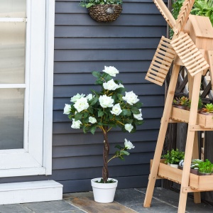 Arbore Artificial Camelia cu 21 Flori, Ghiveci Înalt, 90 cm, Plantă Decorativă Interior & Exterior - Img 2