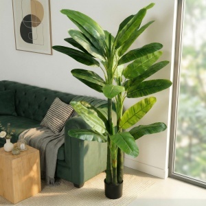 Arbore Artificial de Banan 180 cm cu Ghiveci, Plantă Falsă cu 18 Frunze pentru Decor Interior sau Birou, Verde - Img 7