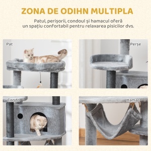 Arbore Răzuitoare pentru Pisici 48x48x107 cm Turn pentru Pisici cu Cavernă de Fetru Demontabilă Hamacă Paturi Platforme Gri - Img 4