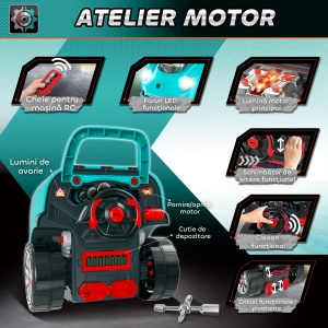 Atelier Jucarie Camion – Motor & 61 Accesorii, cu Roti si Maner - Img 6