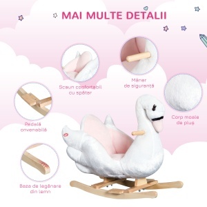 Balansoar Copii Lebada – Cu Muzica, Lemn & Metal 60×32×55 cm - Img 6