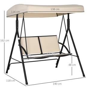 Balansoar cu 2 Locuri de Gradina pentru Exterior, 140x118x162cm Bej - Img 3