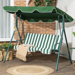 Balansoar de Gradina 3 Locuri Acoperis Parasolar si Structura din Otel si Poliester, 172x110x153 cm, Alb si Verde - Img 2