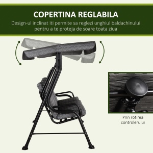 Balansoar pentru Gradina pentru 3 Persoane cu Copertină Reglabilă și Perne, 200x120x170cm, Negru - Img 4