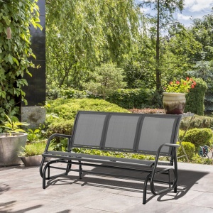 Banca Balansoar de Gradina cu 3 Locuri din Metal si tesatura Tip Plasa Respirabila, 147x70x85 cm, Gri - Img 2