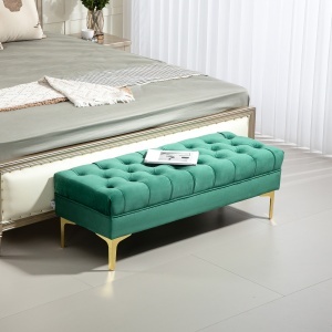 Bancă cu Husă Capitonată din Catifea cu Picioare Metalice pentru Hol, Coridor și Living, 118x45x42 cm, Verde - Img 2