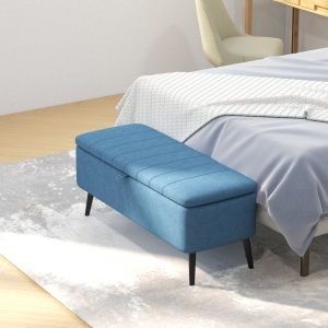 Bancă de depozitare 40", tapițată din material textil cu picioare din oțel pentru Living sau Dormitor, Albastru Închis - Img 7