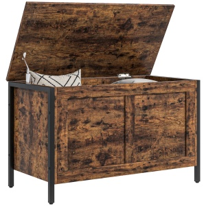 Bancă de Depozitare de 95L în Stil Industrial cu Capac cu Balamale de Siguranță, 80x40x49 cm, Maro Rustic - Img 1