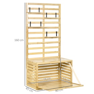 Bancă de Depozitare pentru Grădină din Lemn de Brad cu Spalier Integrat și 4 Rafturi, Bancă de Depozitare Exterior Impermeabilă cu Închidere Magnetică, 80x45x160 cm, Culoare Lemn - Img 3