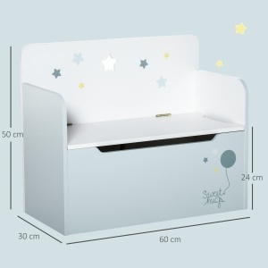 Bancă de Depozitare Portabilă pentru Jucării 2 în 1, Ladă cu Spătar pentru Copii de 3-6 Ani, 60x30x50 cm, Albastru - Img 3