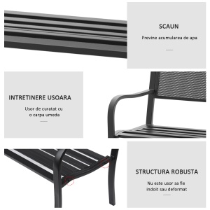 Banca de exterior din otel, negru, 127x60x85cm - Img 5