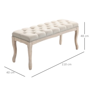 Bancă de Pat Vintage cu Butoni, Bancă Capitonată cu Picioare din Lemn, 110x40x48 cm, Bej - Img 3