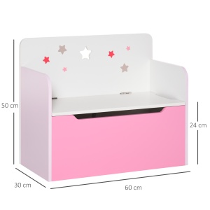 Bancă Depozitare Jucării 2 în 1 din Lemn, Ladă de Depozitare cu Spătar pentru Copii de 3-6 Ani, 60x30x50 cm, Roz - Img 3